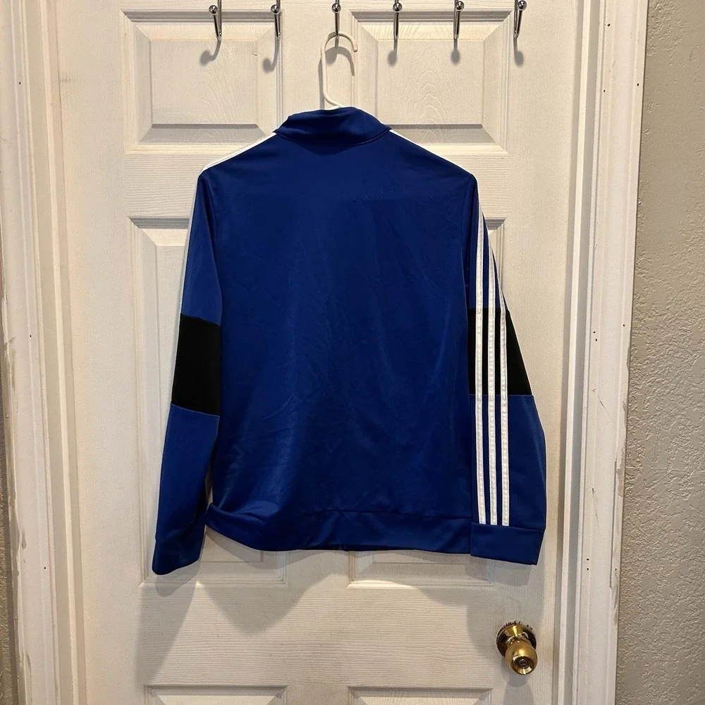 Kids Adidas Track Jacket Blue White Logo Full‎ Zip Athletic Size XL Soccer
